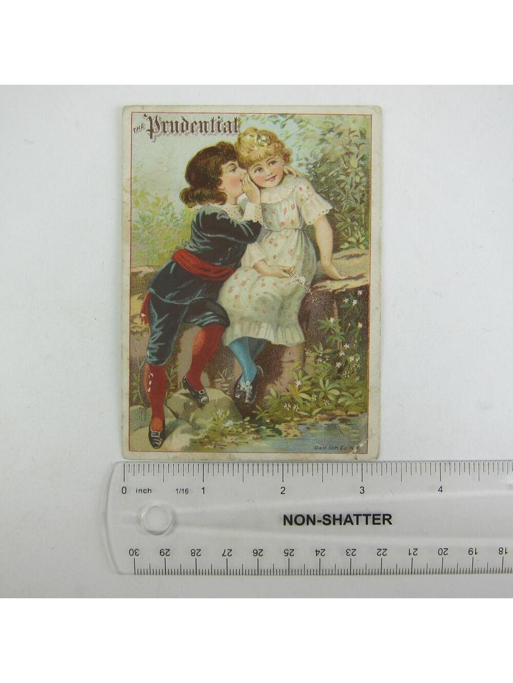 Victorian Trade Card Prudential Insurance Boy Whispers Secret to Girl Antique - Picture 3 of 12